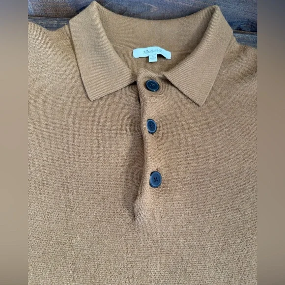 Madewell Men's Polo Sweater in Camel Brown - Picture 11 of 15